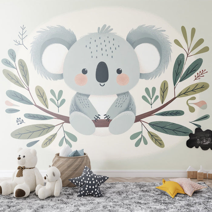 Baby Koala Mural Wallpaper | Cute Koala Sitting on Its Branch