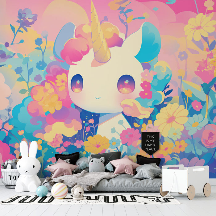 Unicorn Wallpaper | Pile of Colorful Flowers