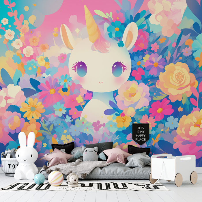 Papel pintado de unicornio | Campo de flores