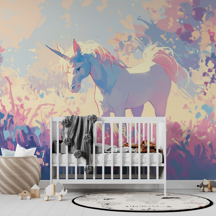 Unicorn Mural Wallpaper | Pastel Paint