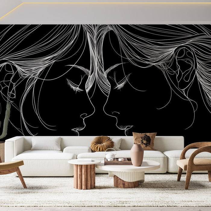 Line Art Mural Wallpaper | Black and White Duality