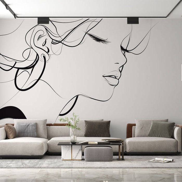 Line Art Mural Wallpaper | Woman in Black and Beige