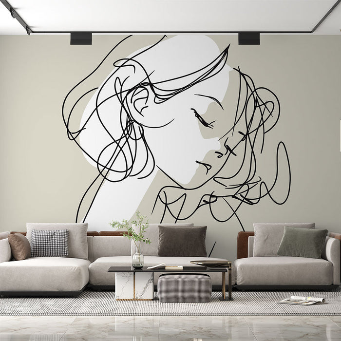 Line Art Mural Wallpaper | Khaki