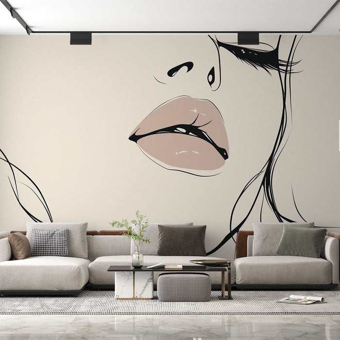 Line Art Mural Wallpaper | Kiss