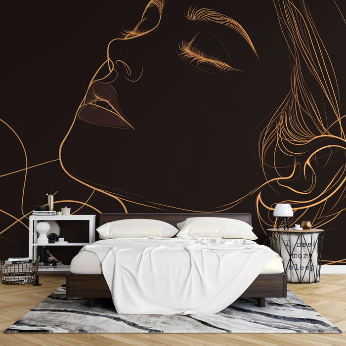 Line Art Mural Wallpaper | Black and Gold Face