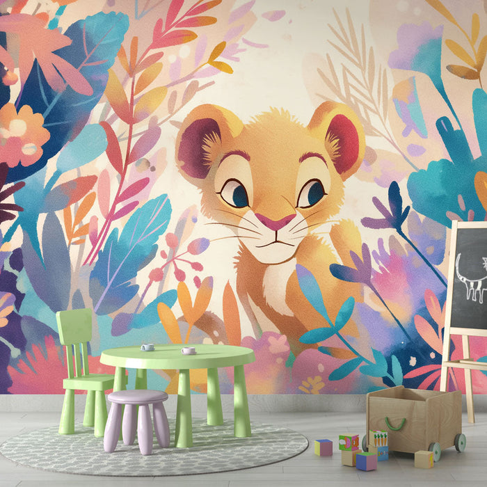 Lion Cub Mural Wallpaper | Curious