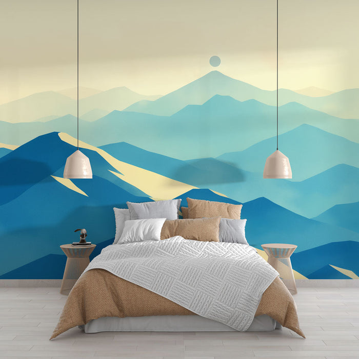 Mountain Mural Wallpaper | Blue Gradient