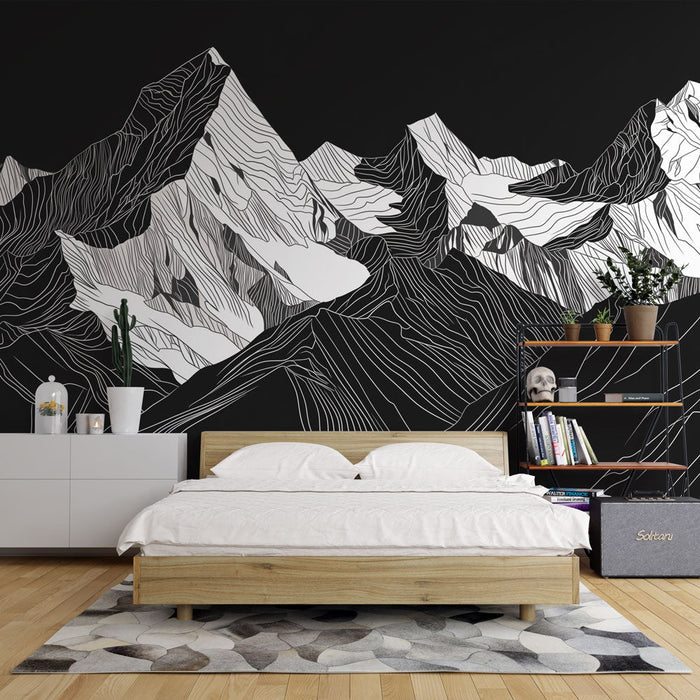 Papel pintado de montaña | Gráfico en blanco y negro