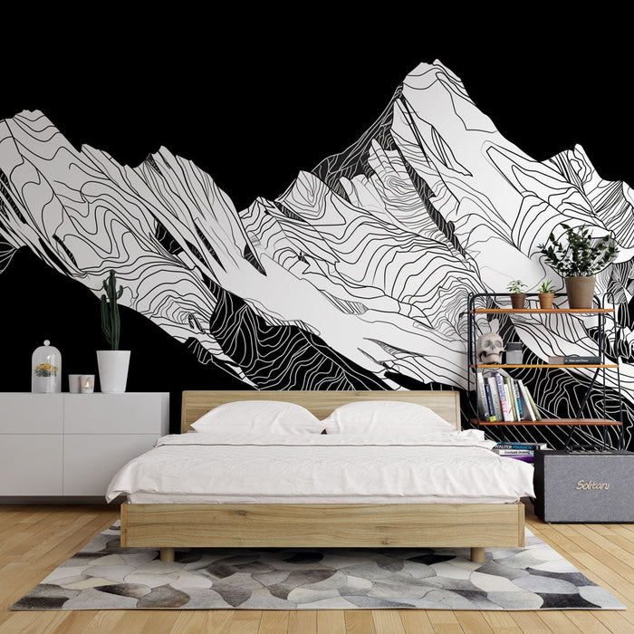 Papel pintado de montaña | Estilo gráfico en blanco y negro