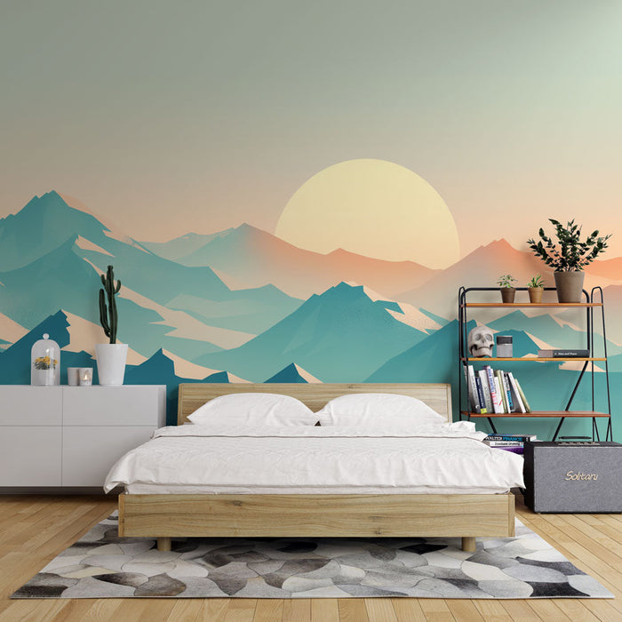 Mountain Mural Wallpaper | Pastel Sun