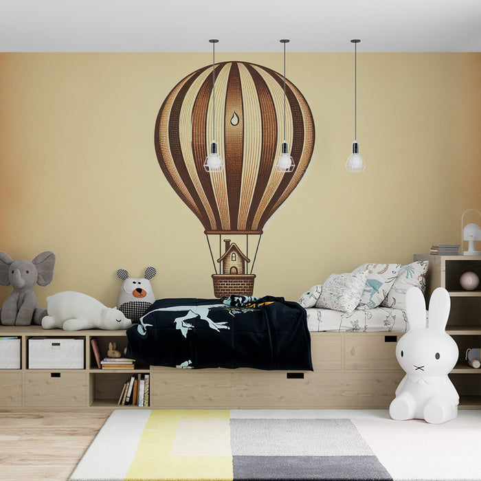 Hot Air Balloon Mural Wallpaper | Striped Balloon on Vintage Background