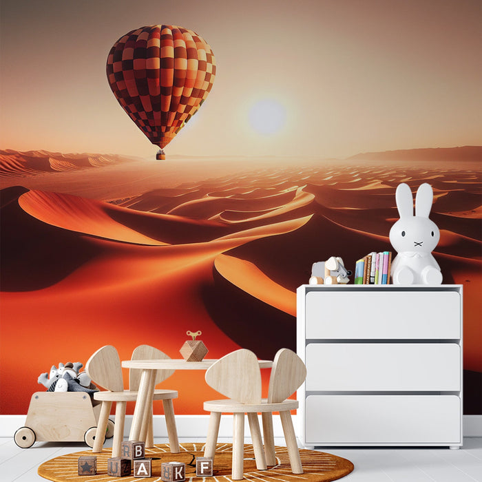 Hot Air Balloon Mural Wallpaper | Checkered Balloon in the Red Desert