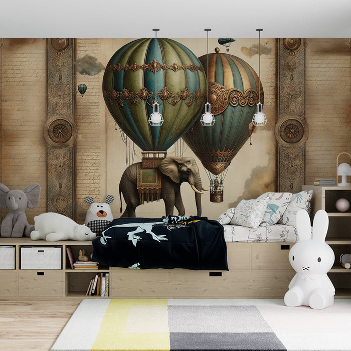 Hot Air Balloon Mural Wallpaper | Vintage Hanging Elephant