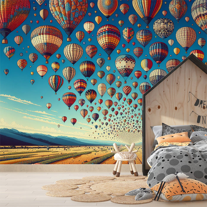 Hot air balloon Mural Wallpaper | Hot air balloon gathering over the fields