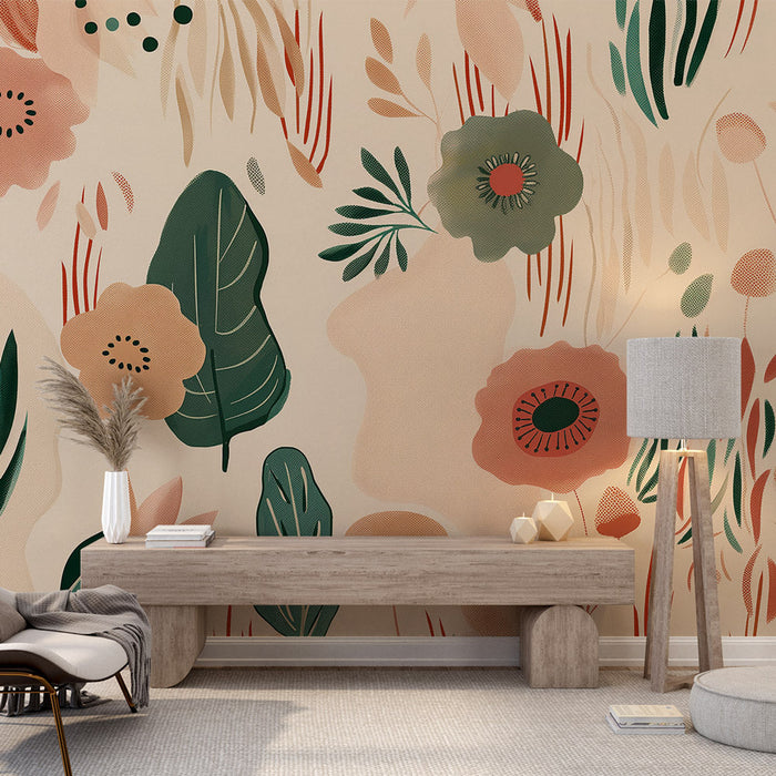 Floral Pattern Mural Wallpaper | Multicolored Vegetation