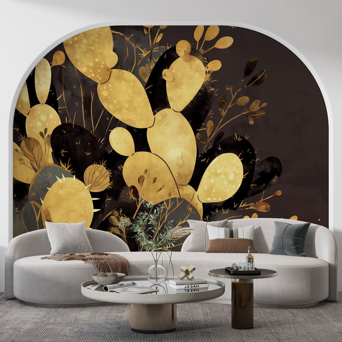 Zwart en Goud Foto Behang | Moderne Stijl Cactus Cluster