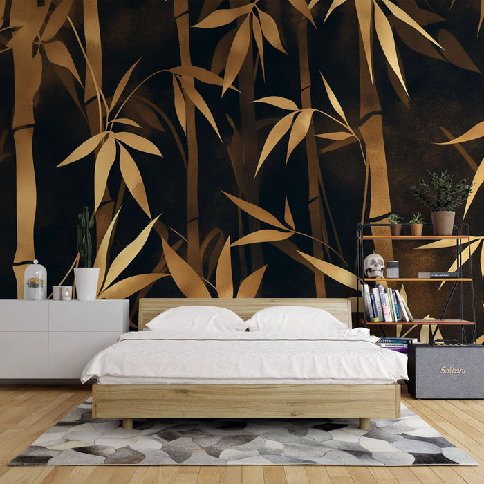 Schwarze und Gold Tapete | Modernes Bambus-Design