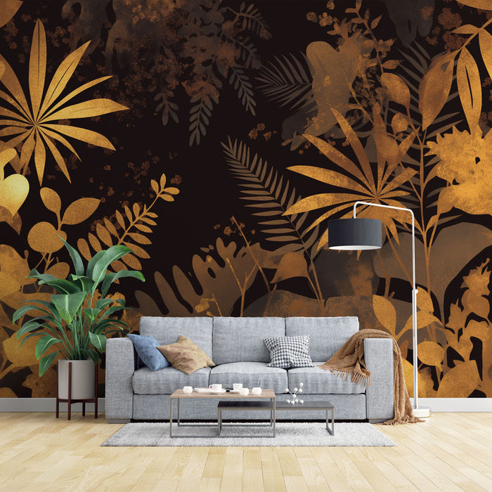 Black and Gold Mural Wallpaper | Dense Forest