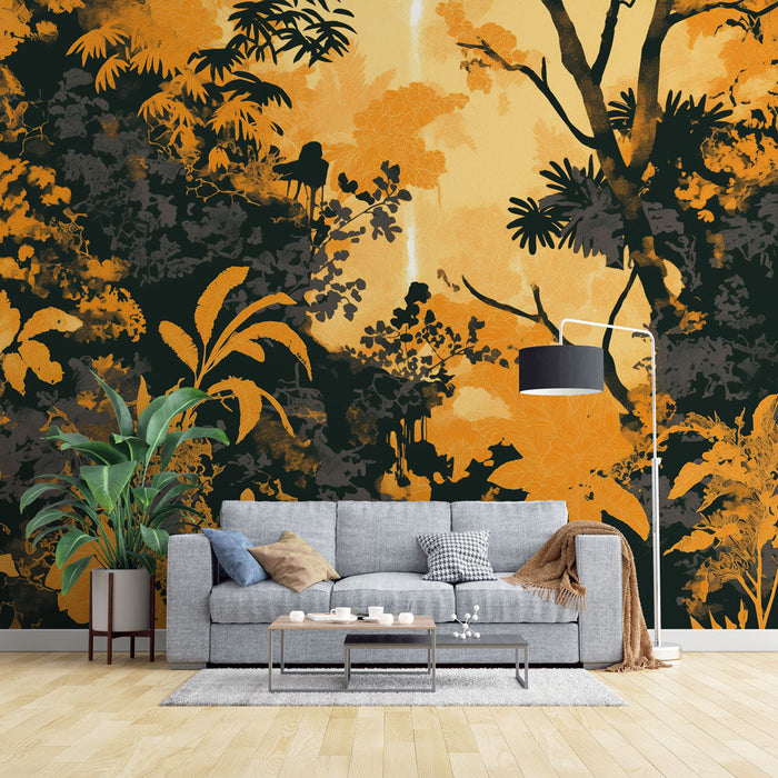 Papel pintado negro y dorado | Bosque exótico