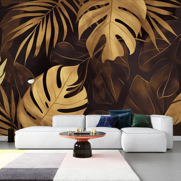 Black and Gold Mural Wallpaper | Large Leaves