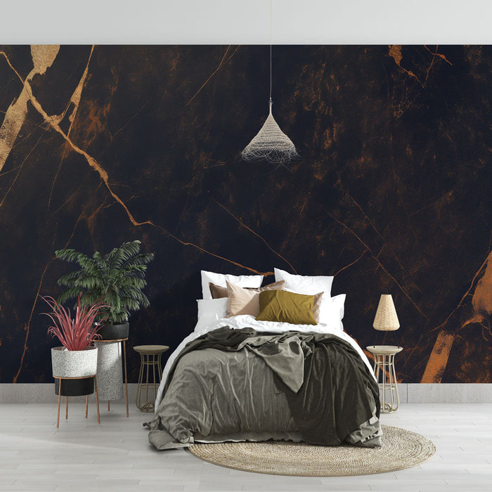 Sort og guld Tapet | Faux Marble