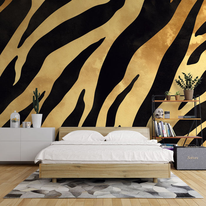 Papel pintado de tigre negro y dorado | Rayas de tigre