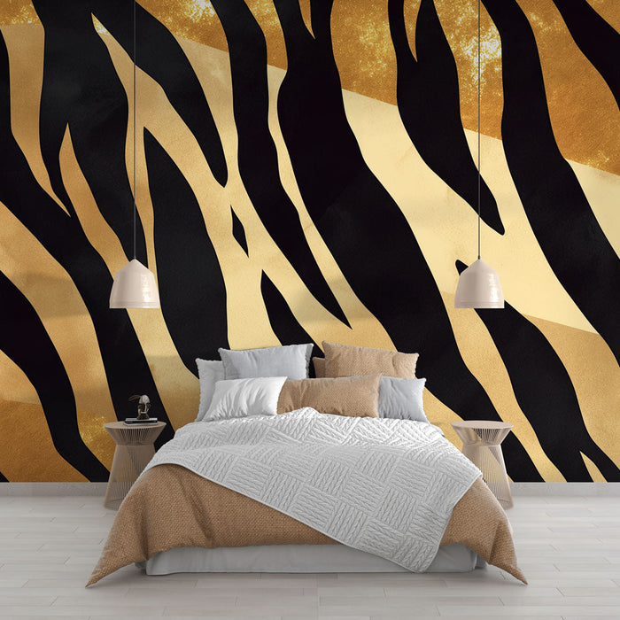 Schwarze und Gold Tapete | Zebra Streifen