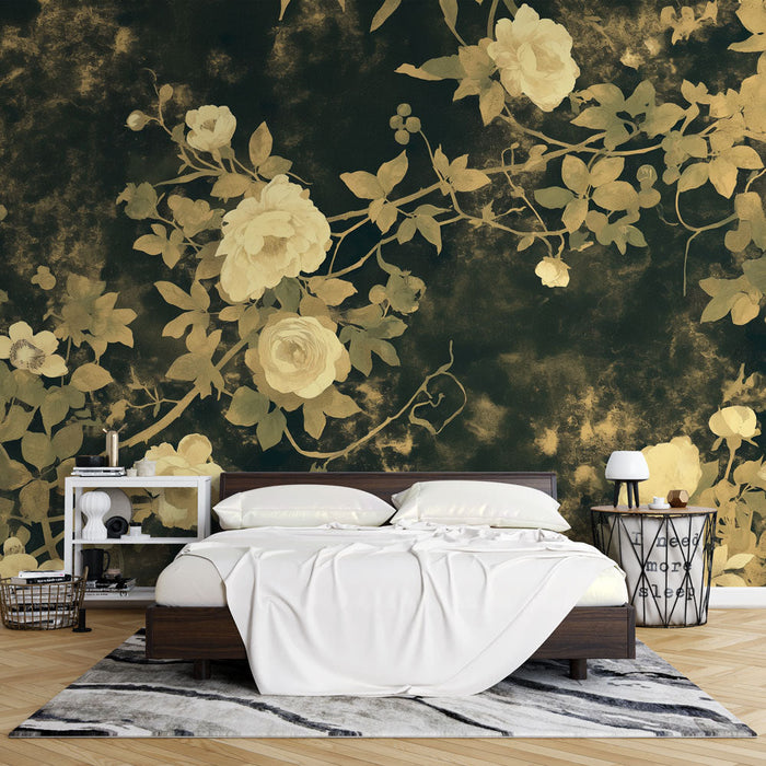 Black and Gold Mural Wallpaper | Roses