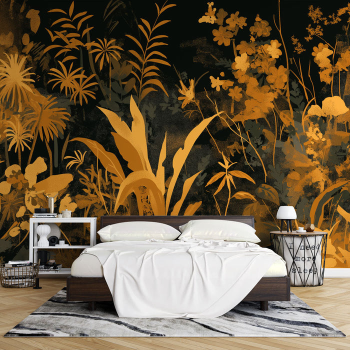 Black and Gold Mural Wallpaper | Plant and Leaf Variations