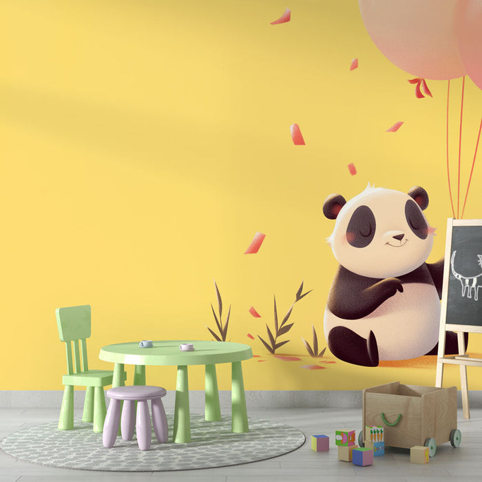 Carta da parati con panda | Palloncini rosa