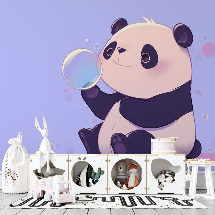 Panda Mural Wallpaper | Mauve Pastel Background