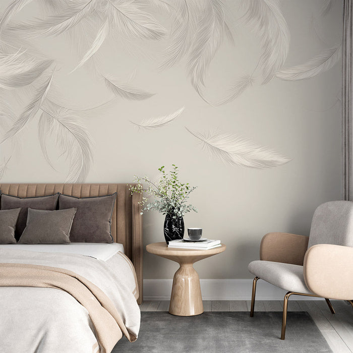 Fjær Mural Tapet | Hvit og Beige