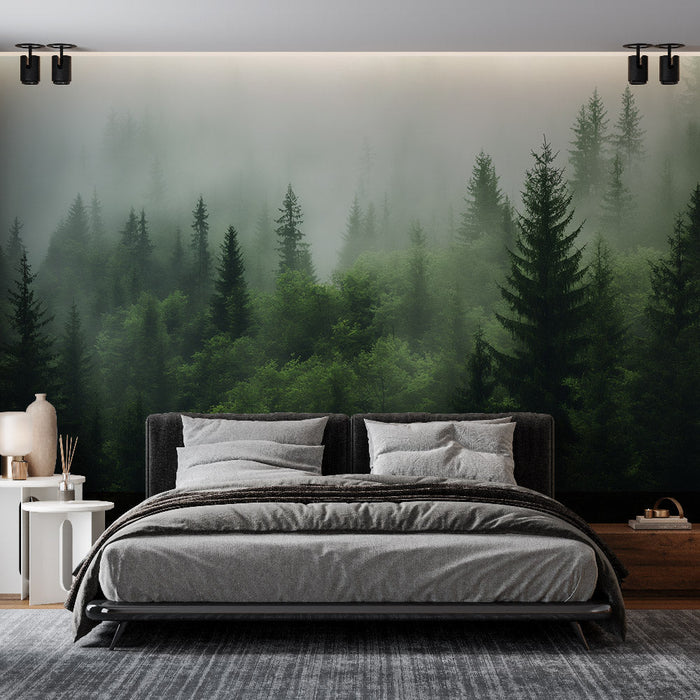 Pine Tree Mural Wallpaper | Nordic Forest and Mist