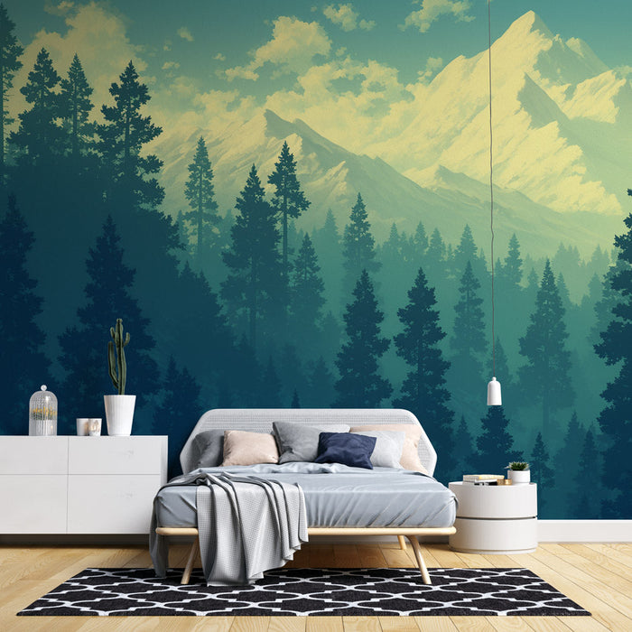 Pine Tree Mural Wallpaper | Mountain Background