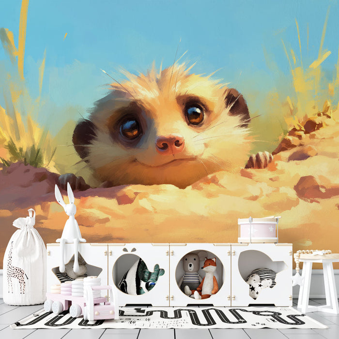 Meerkat Mural Wallpaper | Pastel Painting