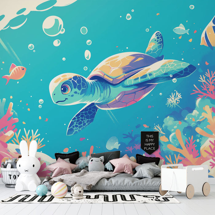 Papel pintado de Tortuga | Rodeado de Peces