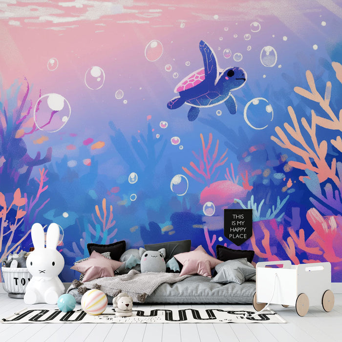 Turtle Wallpaper | Sea and Coral — WonderMural
