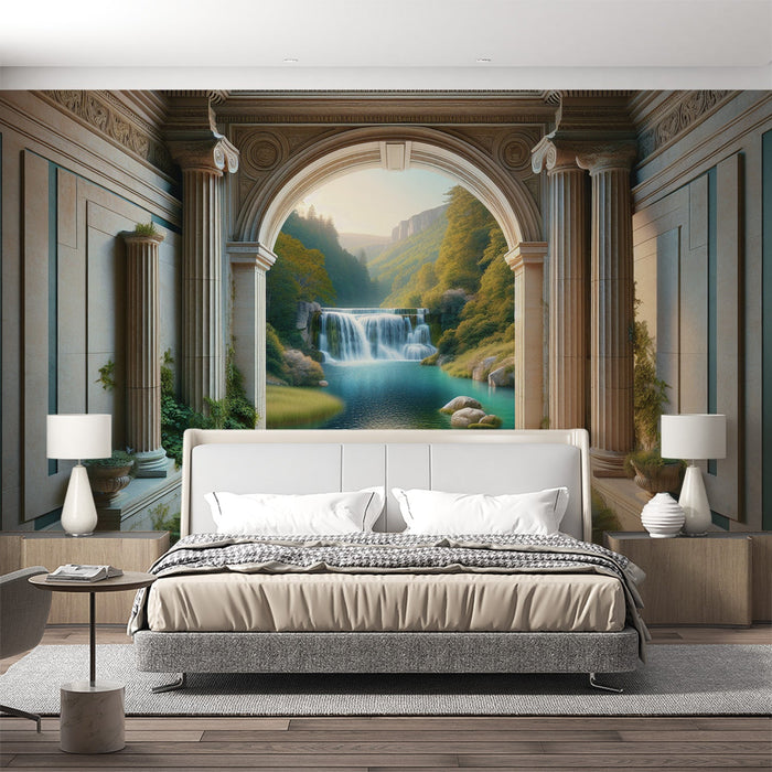 Mural Wallpaper Optical Illusion| Ancient and Magnificent Arch with Cascade
