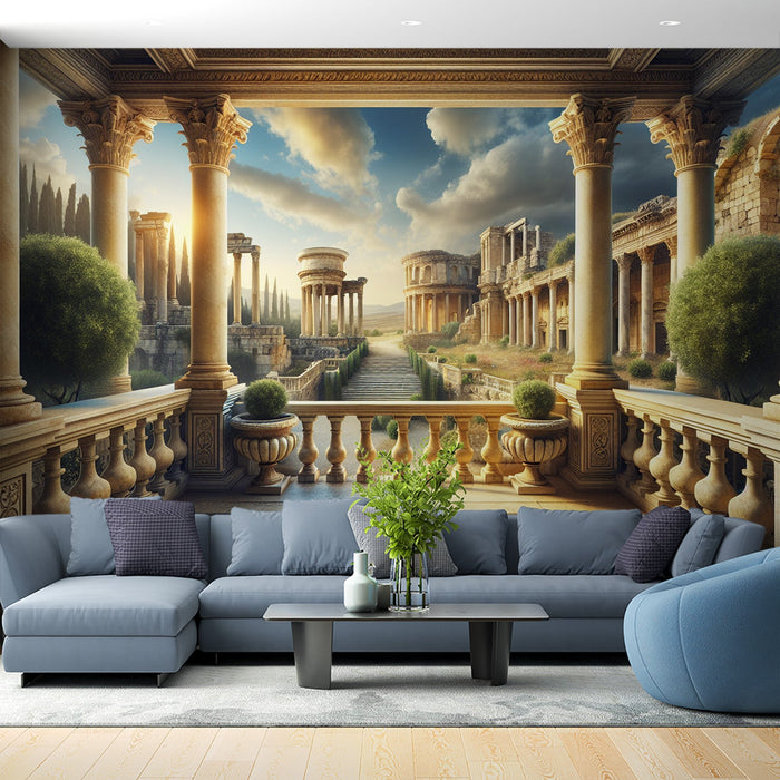Mural Wallpaper Optical Illusion| Balcon with a View of Roman Monuments