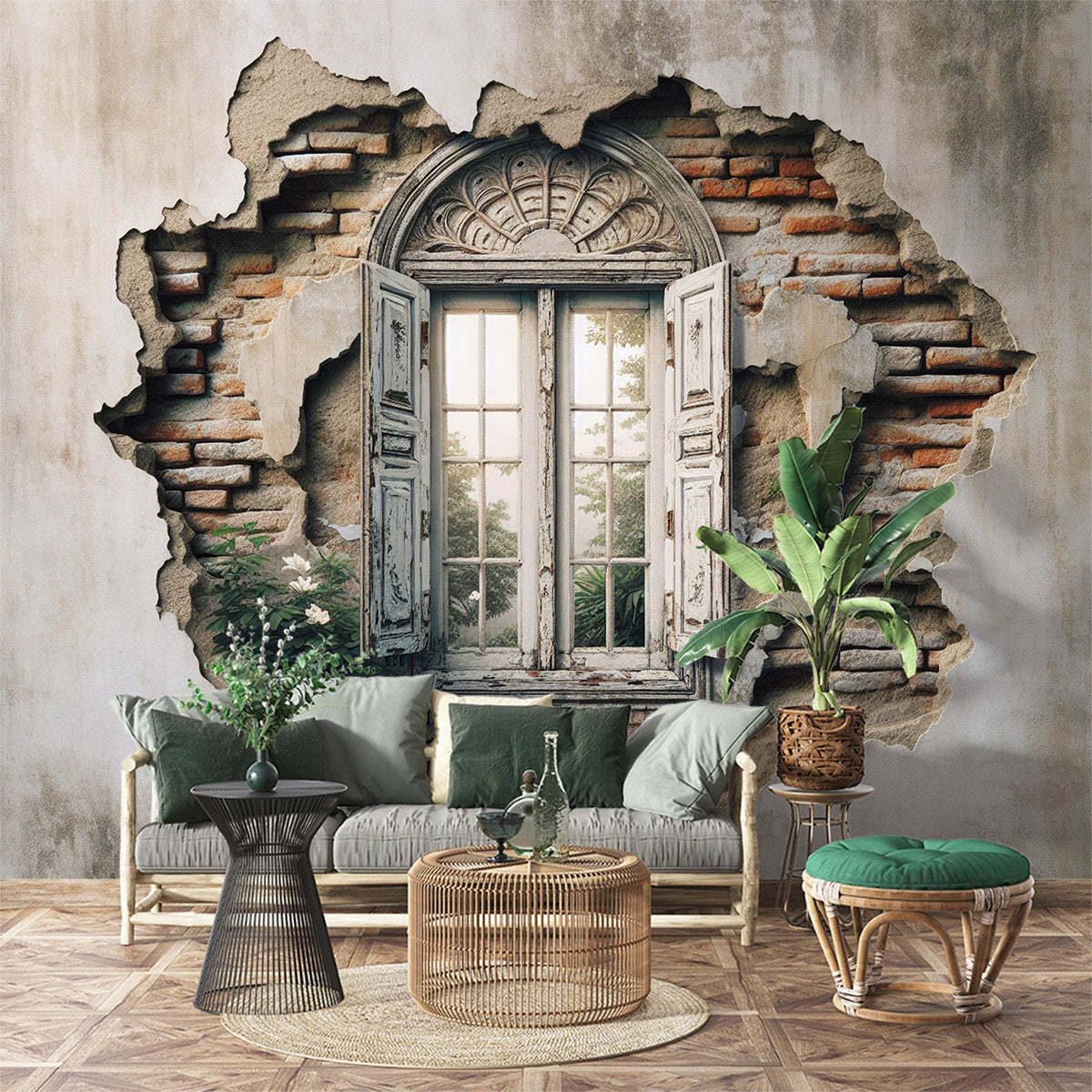 Optical Illusion Mural Wallpaper | Dilapidated Wall and Open White