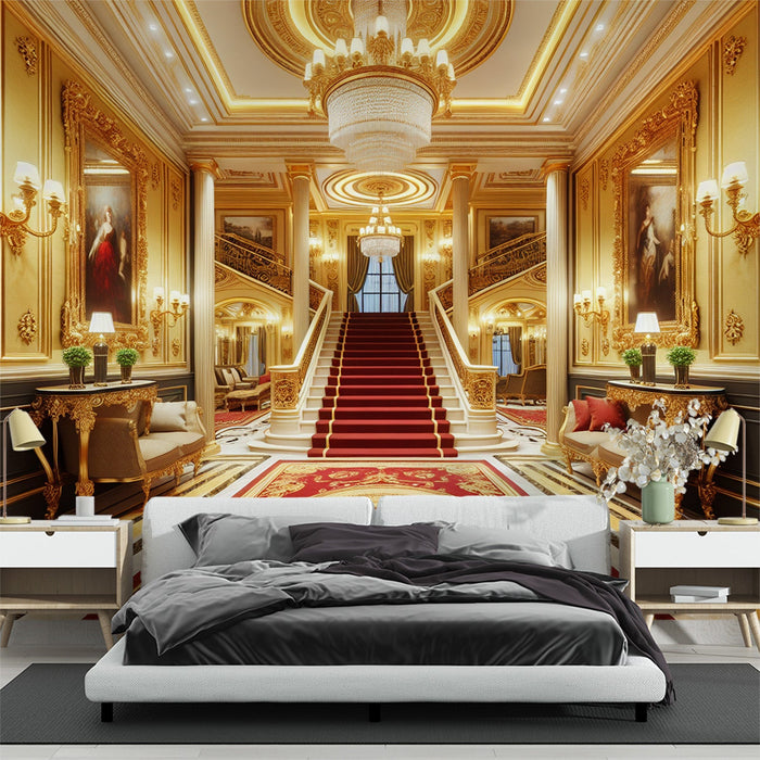 Tapet Optisk Illusion | Gyllene Kungliga Palatset och Röd Matta