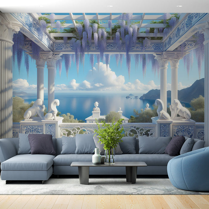 Mural Wallpaper Optical Illusion| Ancient Pillar and White Statues