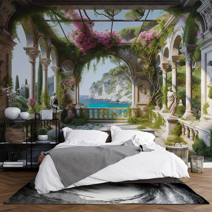 Mural Wallpaper Optical Illusion| Ancient Vestige with a View of a Mediterranean Setting