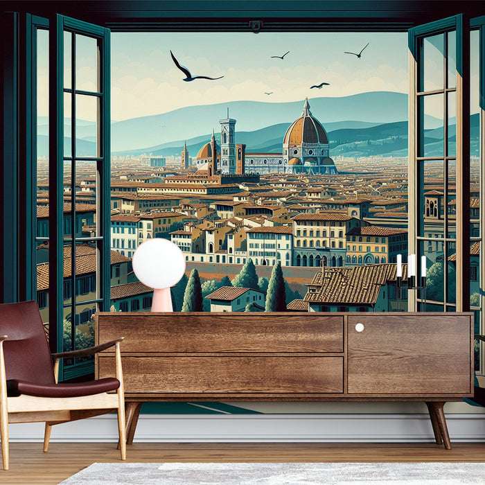 Mural Wallpaper Optical Illusion| View of a Representation of the City of Florence