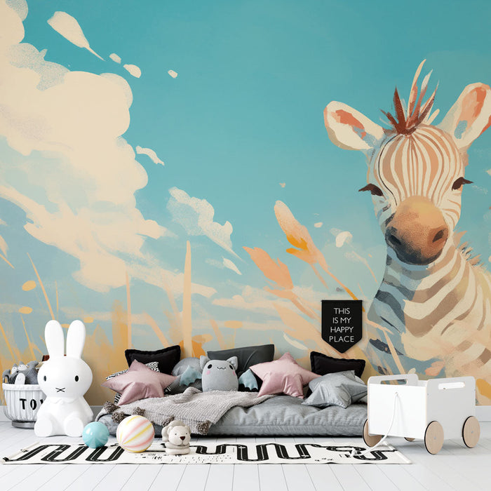 Zebra Mural Wallpaper | Pastel Panoramic Painting