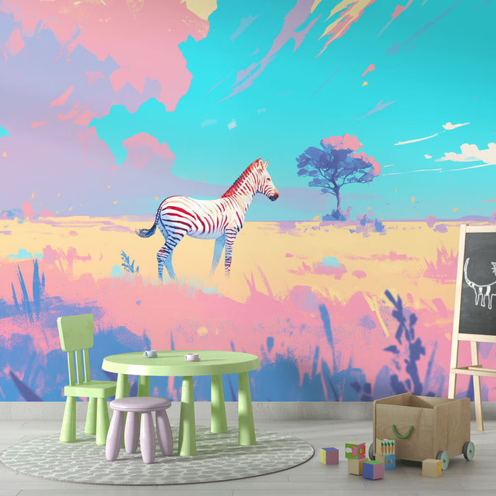 Zebra Mural Wallpaper | Pastel Savannah