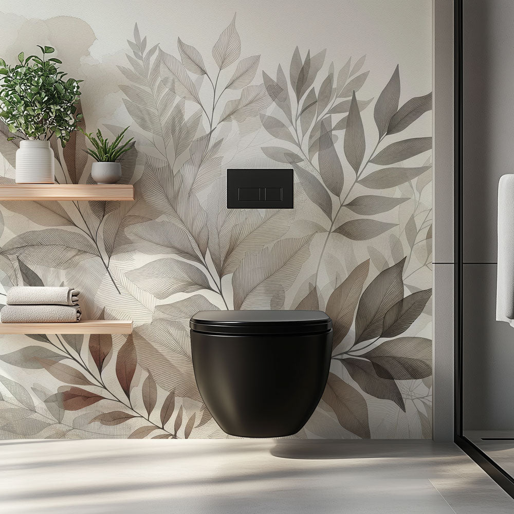 Papel de parede de banheiro | Folhagem delicada em tons neutros e past —  WonderMural, image size:1000x1000