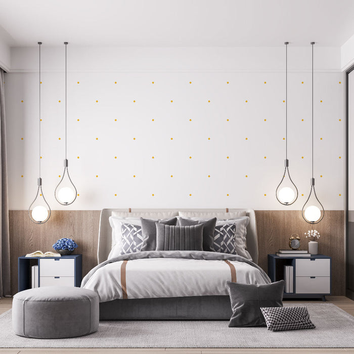 Foto Behang polka dots | Minimalistisch wit en goud ontwerp