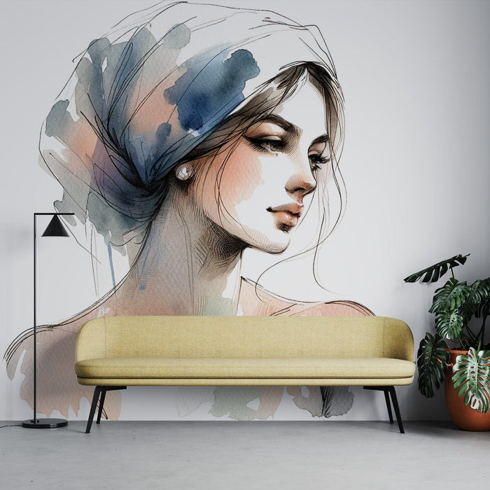 Papel pintado de mural de acuarela | Mujer impresionante