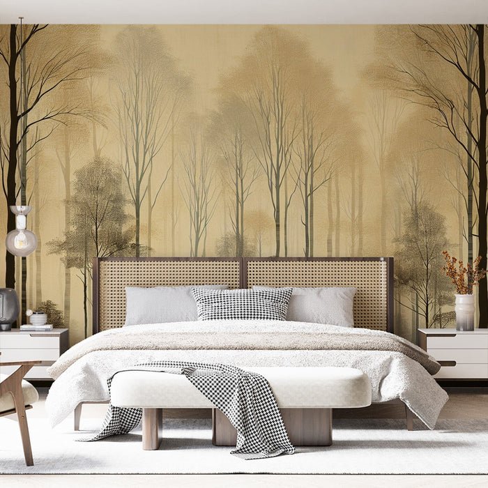 Tree Mural Wallpaper | Neutral-Toned Forest with Vintage Style